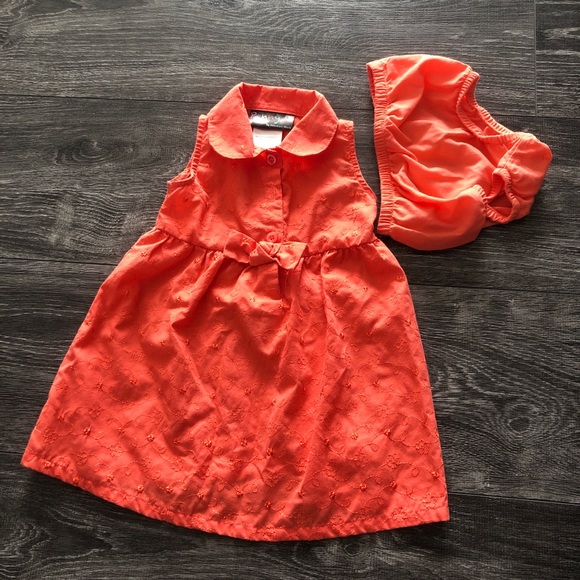 Orange embroidered dress with matching bloomers - Picture 2 of 4